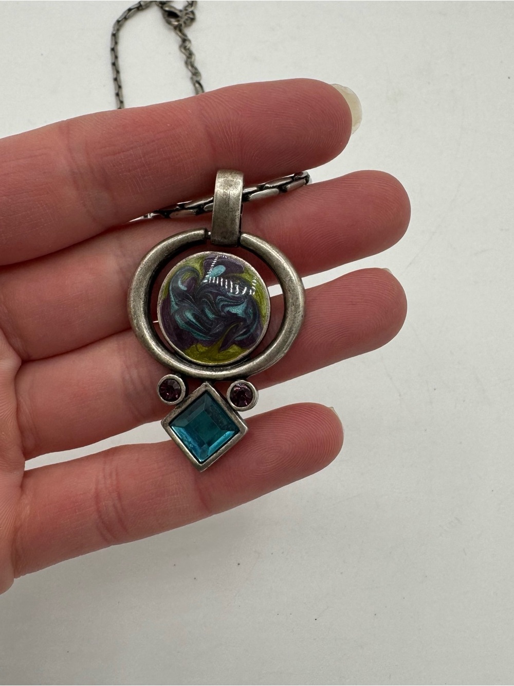 Chicos Silver Necklace with Blue Glass Pendant southwestern boho bohemian